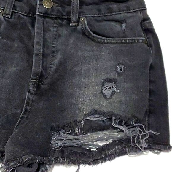Topshop Moto Black High Waist Distressed Destroyed Denim Shorty Shorts  26 - Picture 5 of 11